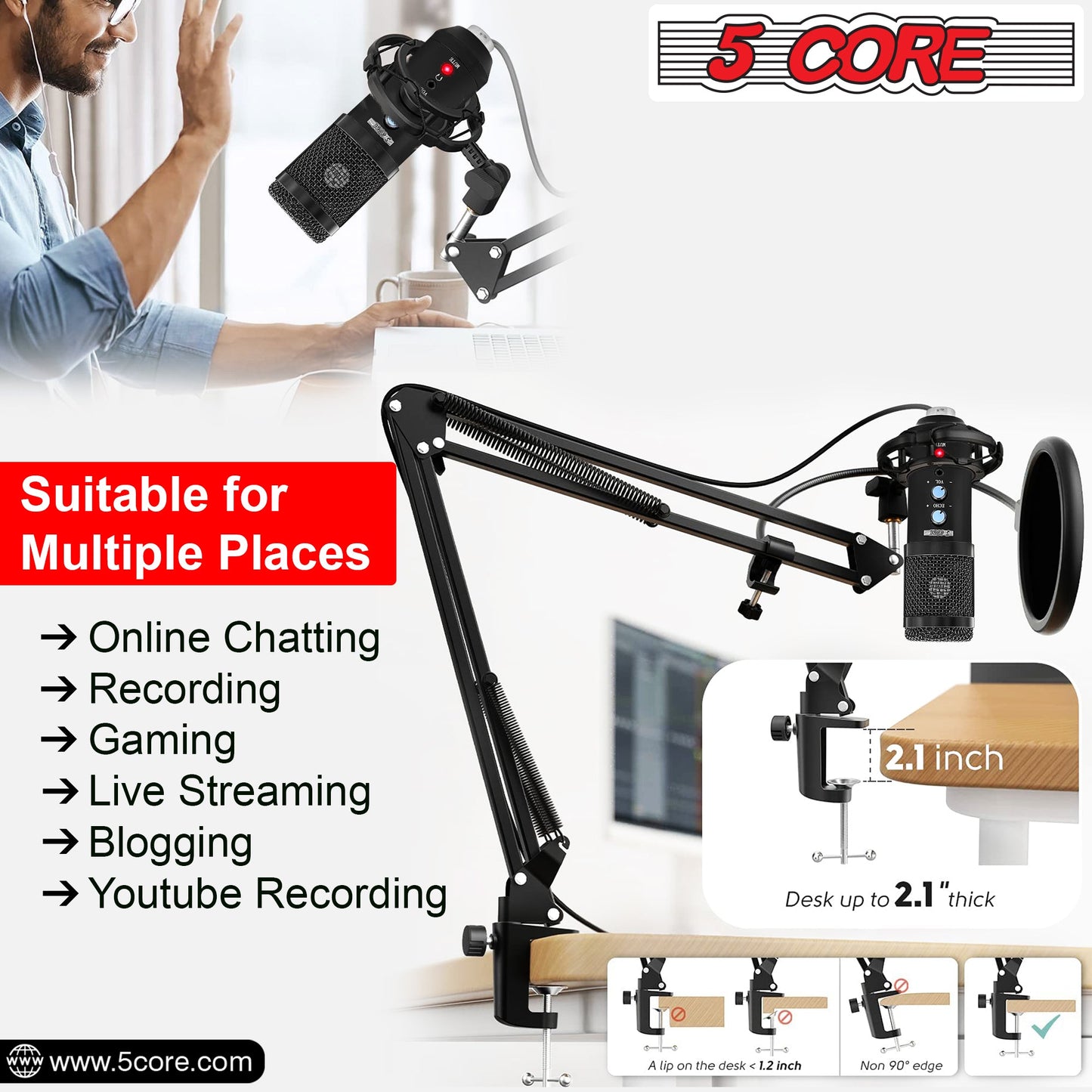 5 Core Podcast Microphone Bundle USB Condenser PC Mic Recording Studio