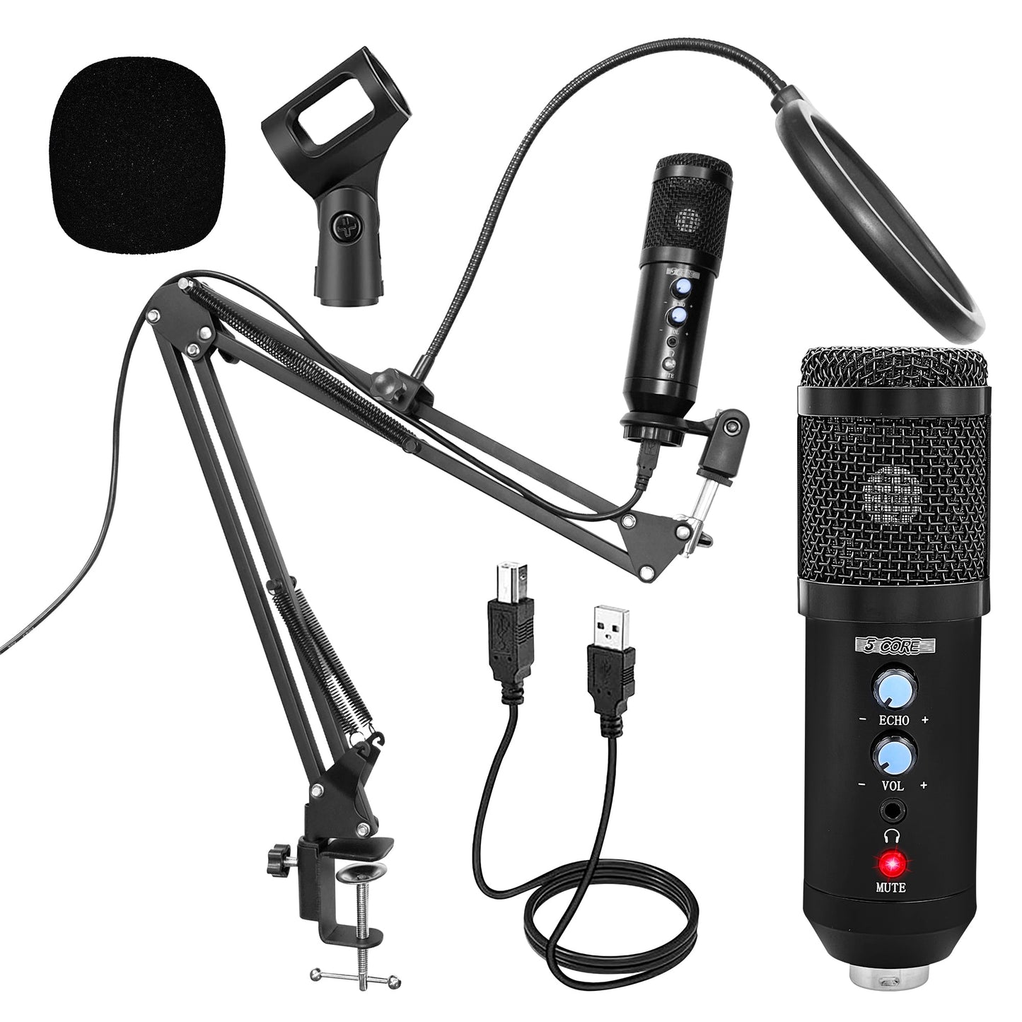 5 Core Podcast Microphone Bundle USB Condenser PC Mic Recording Studio